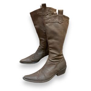 Vintage 90's Women''s Made In Italy Leather Studded Pointed Toe Knee High Cowboy